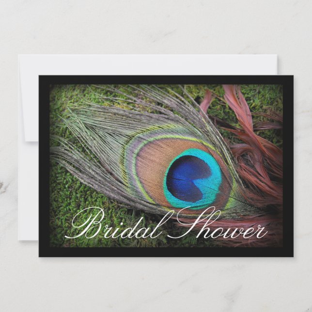 Peacock Feather Green/Black Brautparty Einladung (Vorderseite)