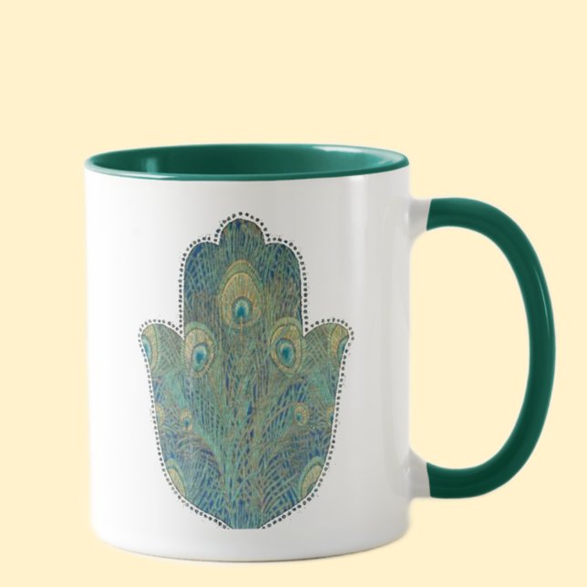 Peacock Feather Hamsa Tasse (Von Creator hochgeladen)