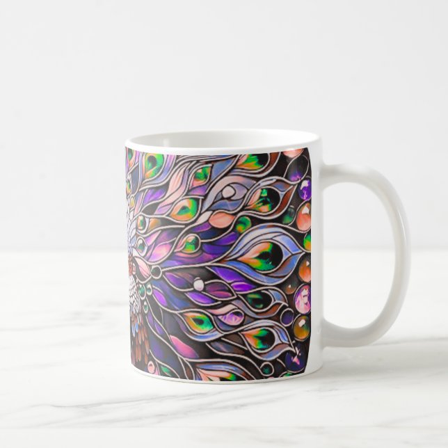 "Peacock Feather Iridescent Aesthetic Kaffeetasse (Rechts)