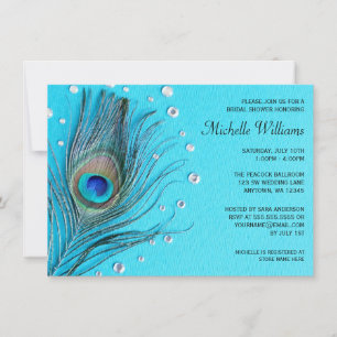 Peacock Feather Jewels Aqua Brautparty Einladung