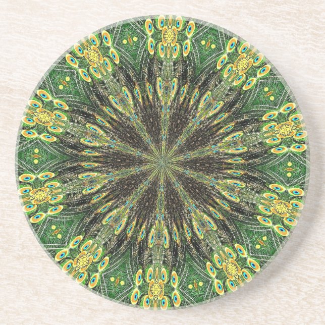 Peacock Feather Kaleidoskop 2 Sandstein Untersetzer (Vorne)