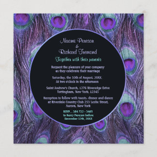 Peacock Feather Lila Drama Wedding Einladung