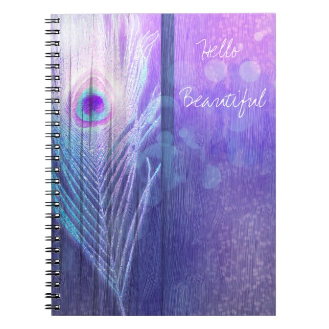 Peacock Feather Lila Glam Boho Chic Glam Custom Notizblock (Vorderseite)