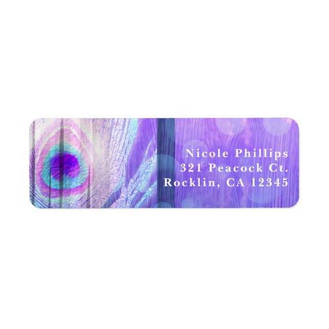 Peacock Feather Lila Glam Boho Party Einladung (Vorne)