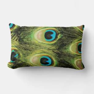 Peacock Feather Macro Lumbar Pillow Lendenkissen