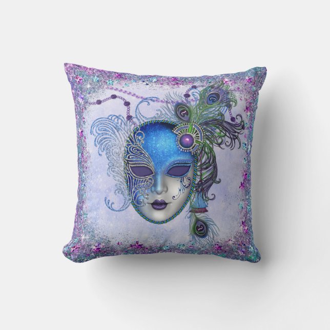Peacock Feather Masquerade Mask Kissen (Vorderseite)
