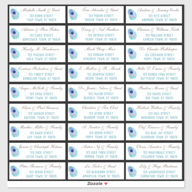 Peacock Feather Modern Wedding Guest Address Aufkleber (Blatt)