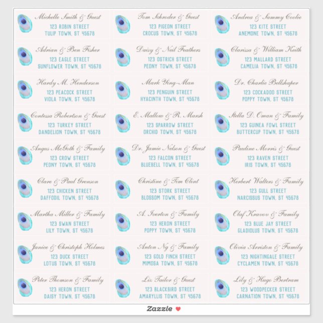 Peacock Feather Modern Wedding Guest Address Stick Aufkleber (Blatt)