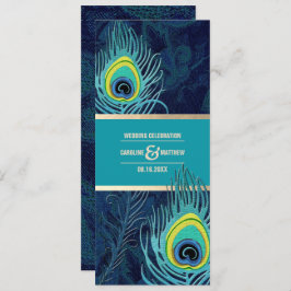 Peacock Feather Navy Blue Turquoise Gold Wedding Einladung