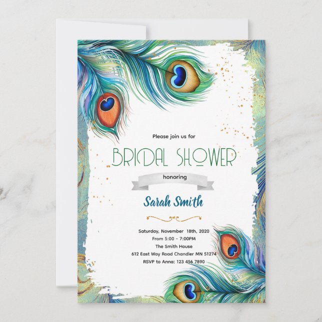 Peacock feather party invitation einladung (Vorderseite)