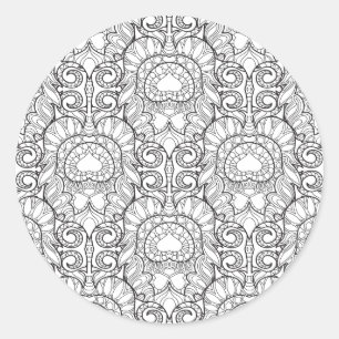 Peacock Feather Pattern Doodle Runder Aufkleber