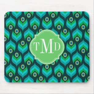Peacock Feather Pattern Monogram Personalisiert Mousepad