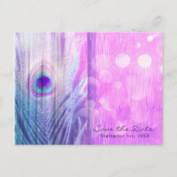 Peacock Feather Pink & Blue Boho Save the Date