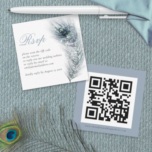 Peacock Feather QR Code Wedding RSVP Enclosure Mitteilungskarte (Von Creator hochgeladen)