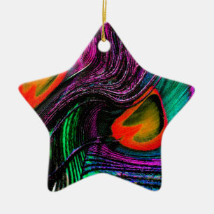 Peacock feather rainbow keramik ornament