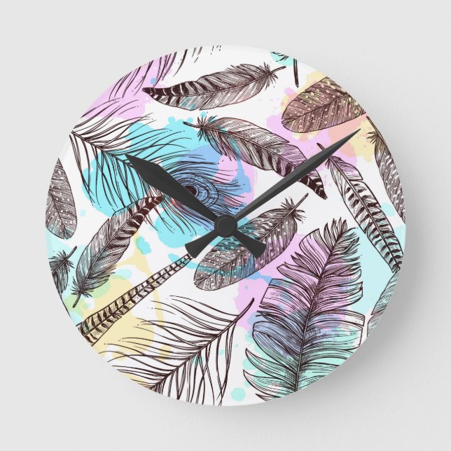 Peacock Feather Runde Wanduhr (Vorderseite)