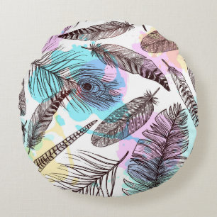 Peacock Feather Rundes Kissen
