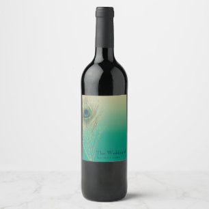 Peacock Feather Sand und Aquamarine Boho Weinetike Weinetikett