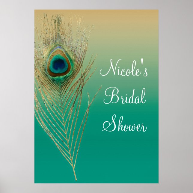 Peacock Feather Sand und Aquamariner Boho Glam Ban Poster (Vorne)