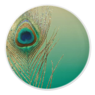 Peacock Feather Sand und Aquamariner Boho Glam Ele Keramikknauf
