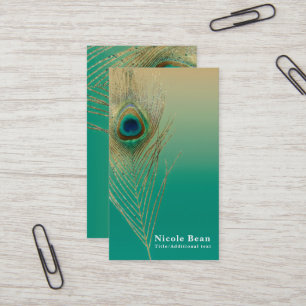 Peacock Feather Sand und Aquamariner Boho Glam Ele Visitenkarte