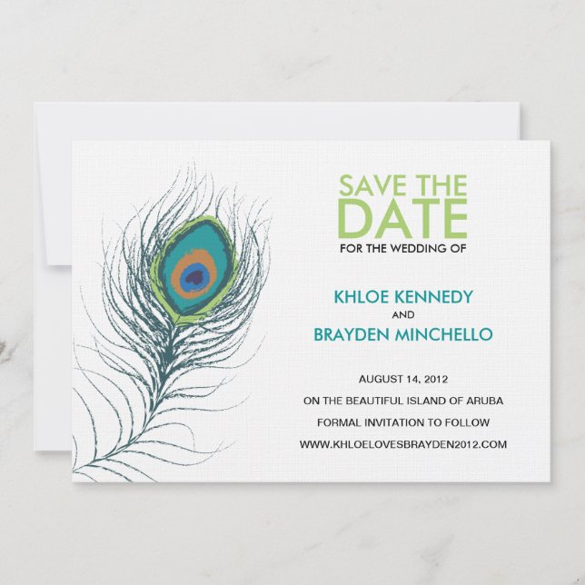 Peacock Feather Save the Date (Vorderseite)