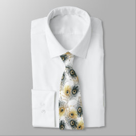 Peacock Feather Schwarz-weiß Gold Mens Necktie Krawatte