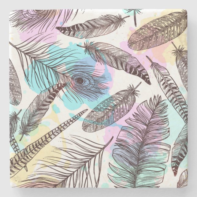 Peacock Feather Steinuntersetzer (Vorderseite)