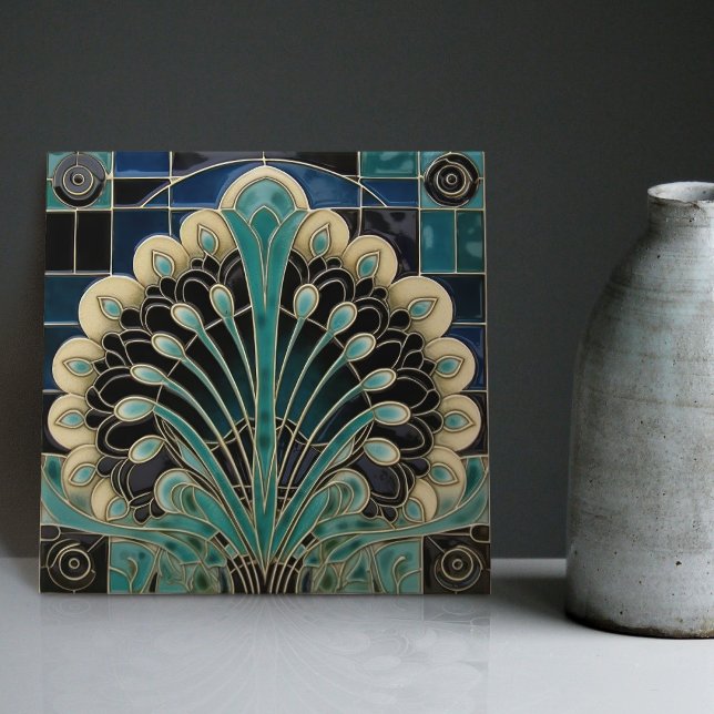 Peacock Feather Symbolismus Belle Epoque Art Deco Fliese (Von Creator hochgeladen)