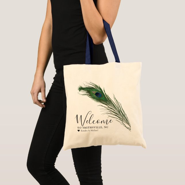 Peacock Feather Themed Tote Bag Tragetasche (Vorderseite (Produkt))