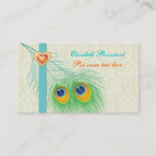 Peacock feather türkis orange Auge einfangen Visitenkarte