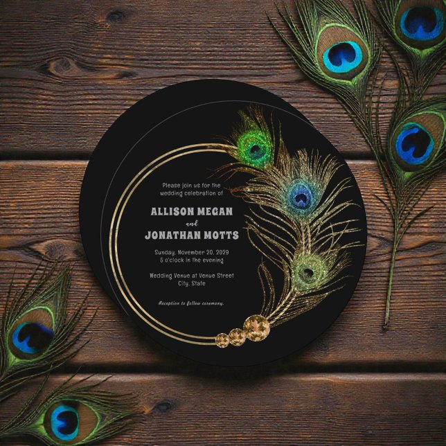 Peacock Feather Vibranting Elegante Hochzeit Einla Einladung (Von Creator hochgeladen)