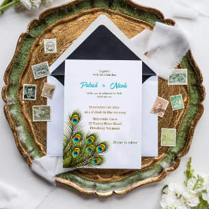 Peacock Feather Wasserfarbe Einladung zur Hochzeit
