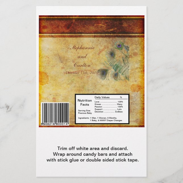 Peacock Feather Wedding Large Candy Bar Wrap Flyer (Vorne)
