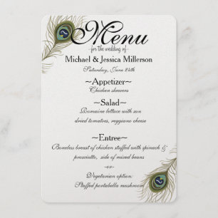 Peacock Feather Wedding Menu Menükarte