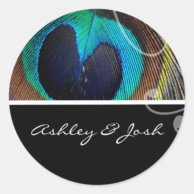 Peacock Feather Wedding Names Stickers (Vorderseite)