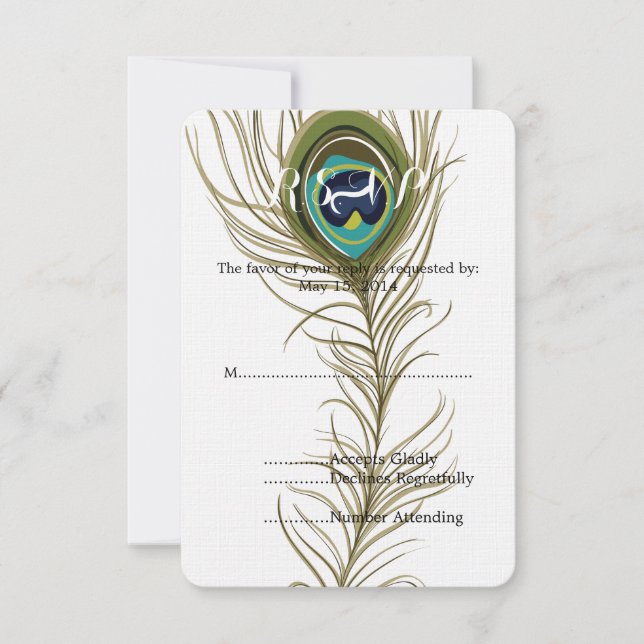 Peacock Feather Wedding RSVP (Vorderseite)