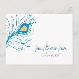 Peacock Feather Wedding Vielen Dank Postcard Postkarte