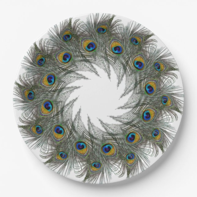 Peacock Feather Wreath Paper-Teller Pappteller (Vorderseite)