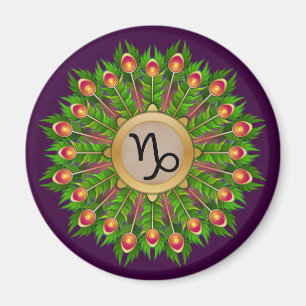 Peacock Feather Wreath Zodiac Sign Capricorn Magnet