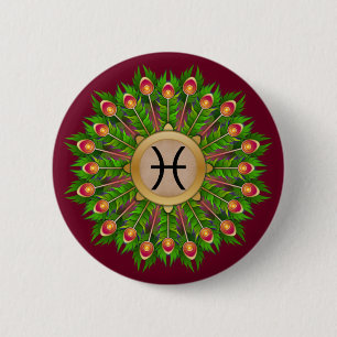 Peacock Feather Wreath Zodiac Sign Fisces Button