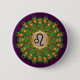 Peacock Feather Wreath Zodiac Sign Leo Button