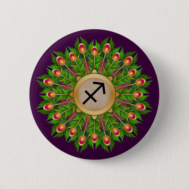 Peacock Feather Wreath Zodiac Sign Sagittarier Button (Vorderseite)