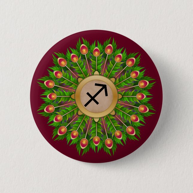 Peacock Feather Wreath Zodiac Sign Sagittarier Button (Vorderseite)