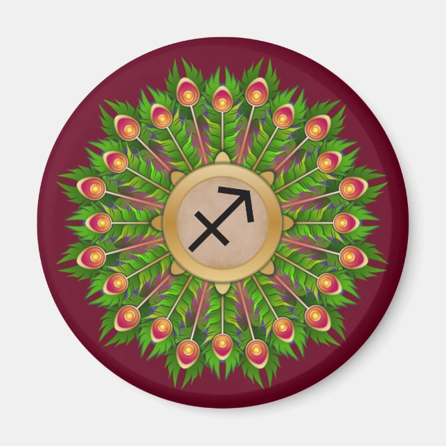 Peacock Feather Wreath Zodiac Sign Sagittarier Magnet (Vorne)