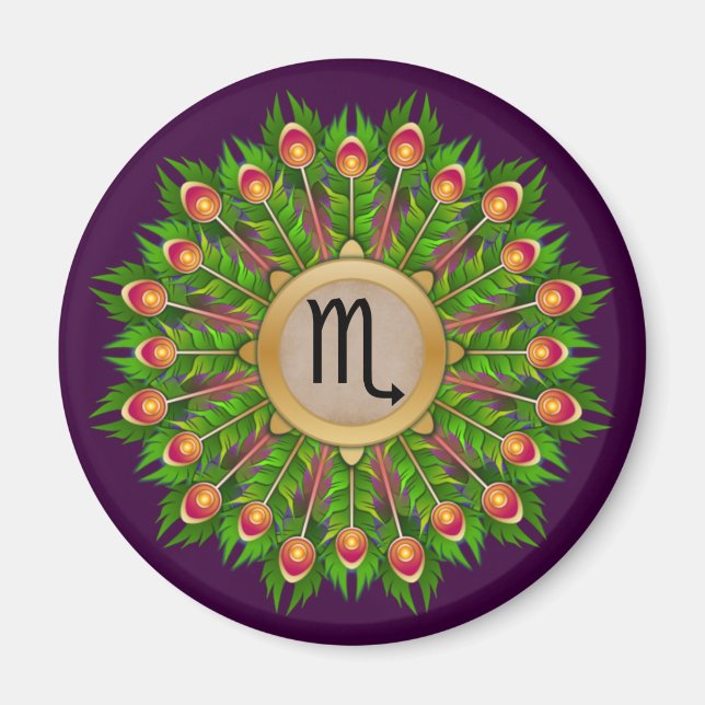 Peacock Feather Wreath Zodiac Sign Scorpio Magnet (Vorne)