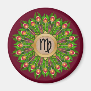 Peacock Feather Wreath Zodiac Sign Virgin Magnet