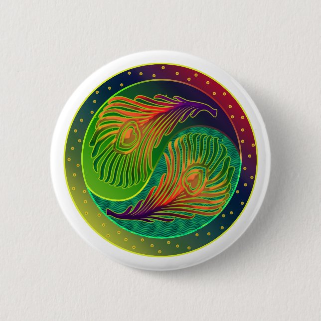 Peacock Feather Yin Yang 3 Button (Vorderseite)