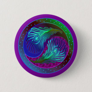 Peacock Feather Yin Yang 5 Button