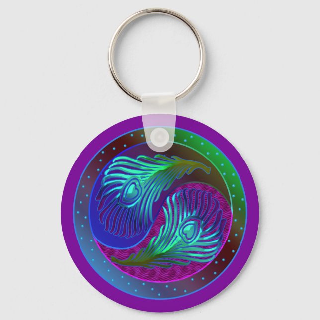 Peacock Feather Yin Yang 5 Schlüsselanhänger (Vorderseite)